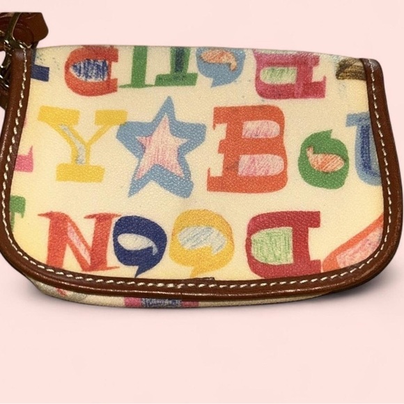 Dooney & Bourke Cream and Brown Wristlet with Alphabet Print - Picture 5 of 6